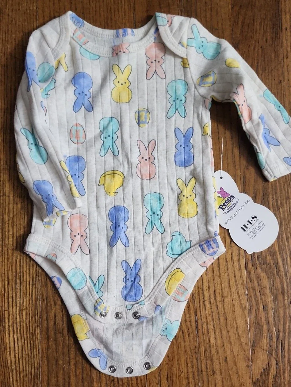 (2pc Set) Long-Sleeve Baby One-Piece in Pastel Multi Bunny Print and Bottoms